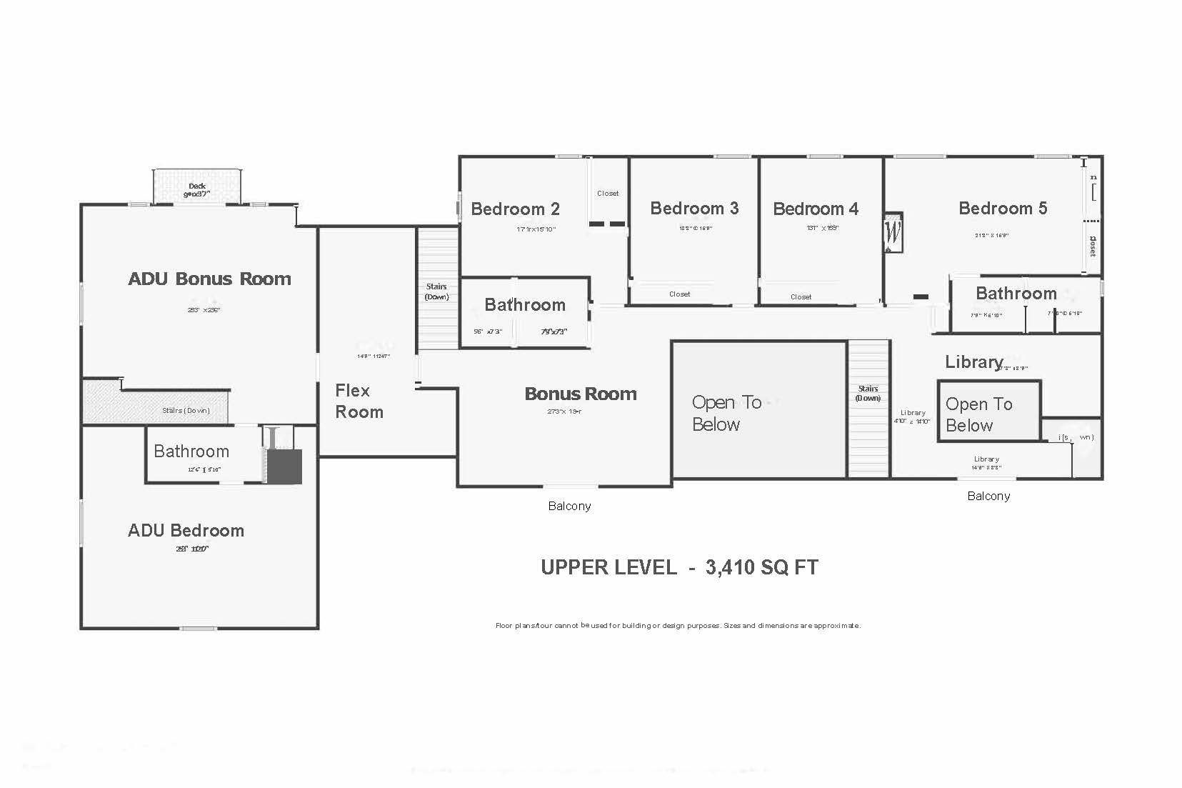 Upper level floor plan — 3,410 square feet